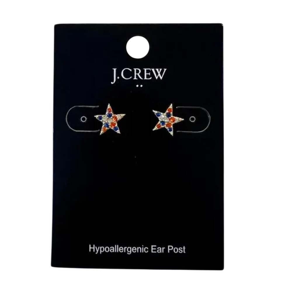 NWT J. Crew Red/White/Blue Patriotic Pavé Crystal Star Stud Earrings